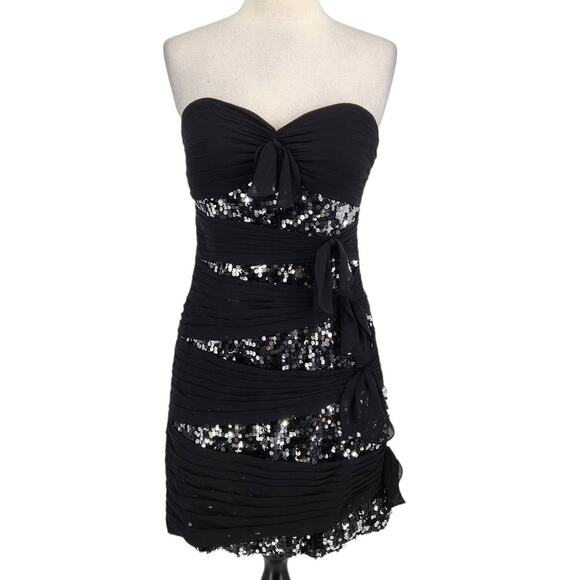 Mori Lee by Madeline Gardner Chiffon Sequined Strapless Mini Dress - Picture 1 of 7